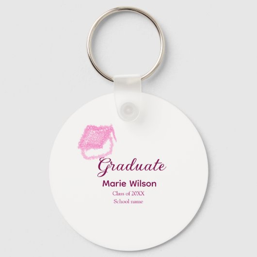 afstuderen roze glitter graduation cap naam toevoe sleutelhanger (Voorkant)