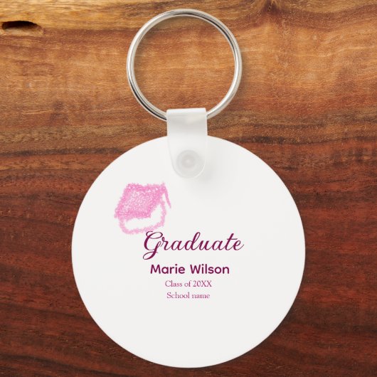 afstuderen roze glitter graduation cap naam toevoe sleutelhanger (Voorkant)