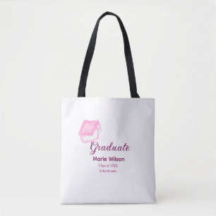 afstuderen roze glitter graduation cap naam toevoe tote bag