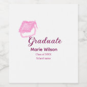 afstuderen roze glitter graduation cap naam toevoe wijn etiket (Enkel label)