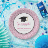 Afstuderen Roze Glitter Mortarboard Papieren Bordje (Feest)