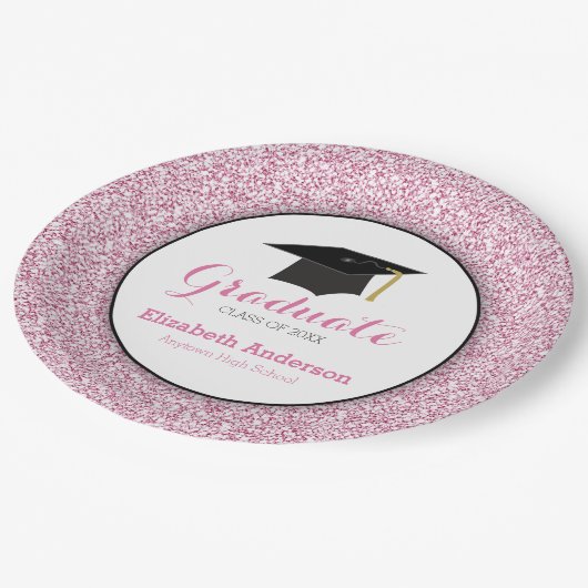 Afstuderen Roze Glitter Mortarboard Papieren Bordje (Gekanteld)