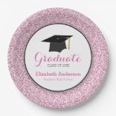 Afstuderen Roze Glitter Mortarboard Papieren Bordje (Voorkant)
