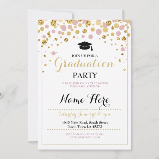 Afstuderen Roze Goud Meisje's Party Afstuderen Uit Kaart (Voorkant)
