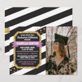 Afstuderen Roze goudfotostrip Glitter Uitnodiging (Voorkant / Achterkant)