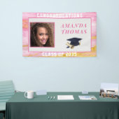 Afstuderen Roze goudmarmer Aangepaste foto Spandoek (Beurs)