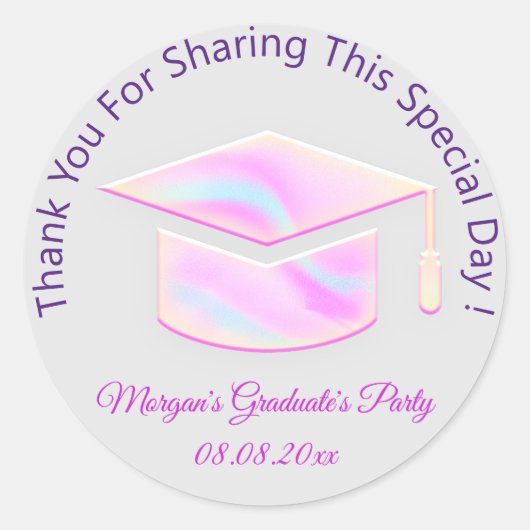 Afstuderen Roze Holograaf Student Cup Favor Dank Ronde Sticker (Voorkant)