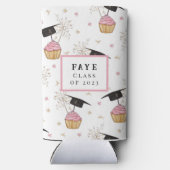 Afstuderen roze koekje op maat seltzer blikjeskoeler (Achterkant)