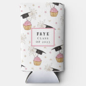 Afstuderen roze koekje op maat seltzer blikjeskoeler (Voorkant)