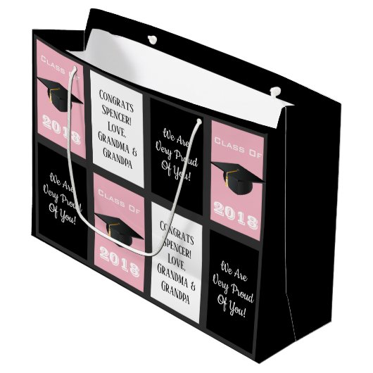  Afstuderen Roze Large Cadeautasje (Voorkant Gekanteld)