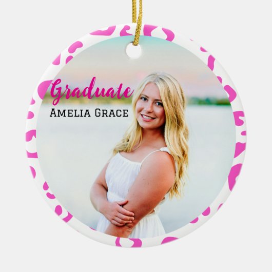 Afstuderen Roze Leopard Milestone Ornament (Voorkant)
