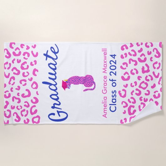 Afstuderen roze luipaard strandlaken (Voorkant)