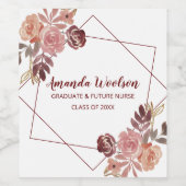 Afstuderen Roze Marsala Geometric Nurse Floral Wijn Etiket (Enkel label)