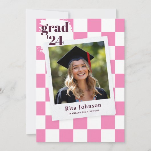 Afstuderen Roze Modern Elegant Photo Afstuderen Aankondiging (Voorkant)