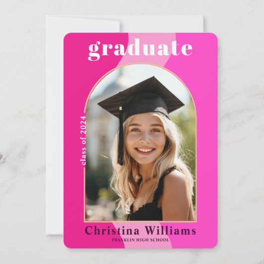 Afstuderen roze moderne foto afstudeerfeest kaart (Voorkant)