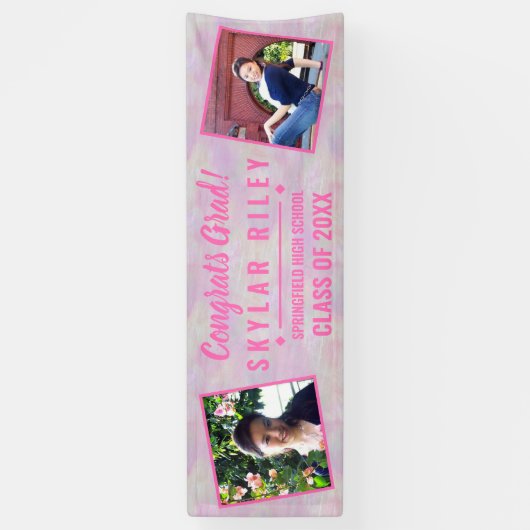 Afstuderen Roze Opal 2 Photo Congrate Afstudeerder Spandoek (Verticaal)