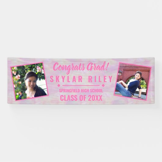 Afstuderen Roze Opal 2 Photo Congrate Afstudeerder Spandoek (Horizontaal)