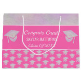 Afstuderen roze opal Pattern Trendy Congrates Groot Cadeauzakje (Voorkant)