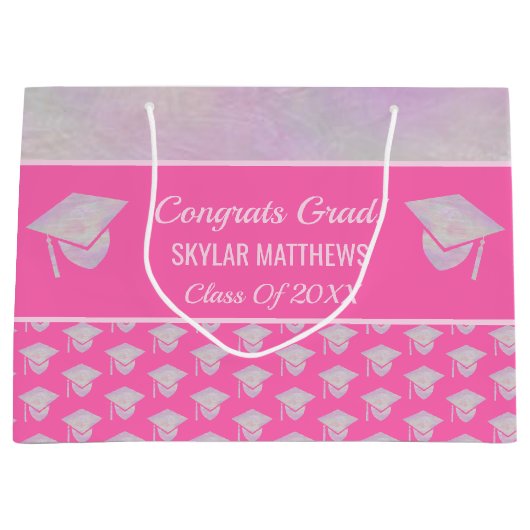 Afstuderen roze opal Pattern Trendy Congrates Groot Cadeauzakje (Voorkant)