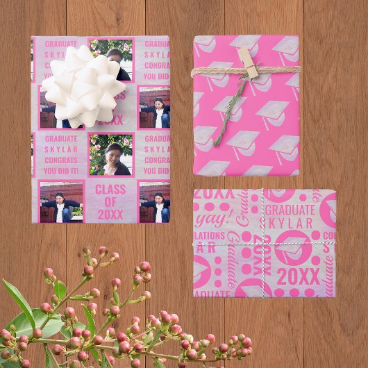 Afstuderen Roze Opal Trendy Assortation Foto Inpakpapier Vel