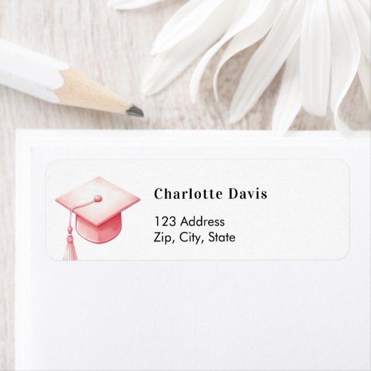 Afstuderen roze pet retouradres etiket (Insitu)