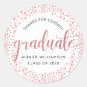 Afstuderen roze roze goudglitter Confetti script Ronde Sticker (Voorkant)