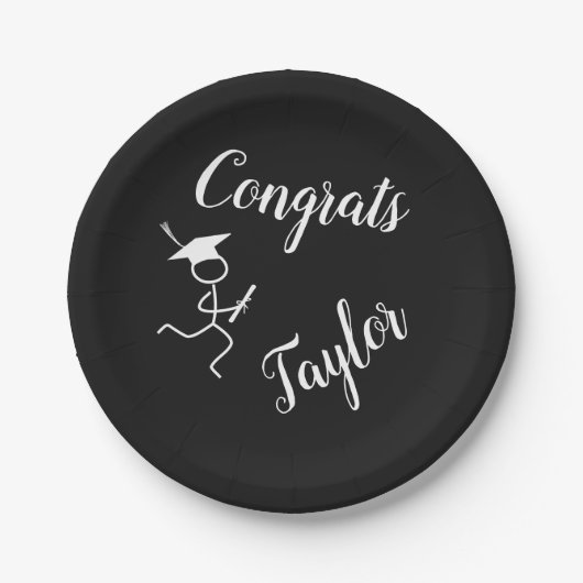 Afstuderen Runner © draaiend Afstudeerder Zwart wi Papieren Bordje (Voorkant)