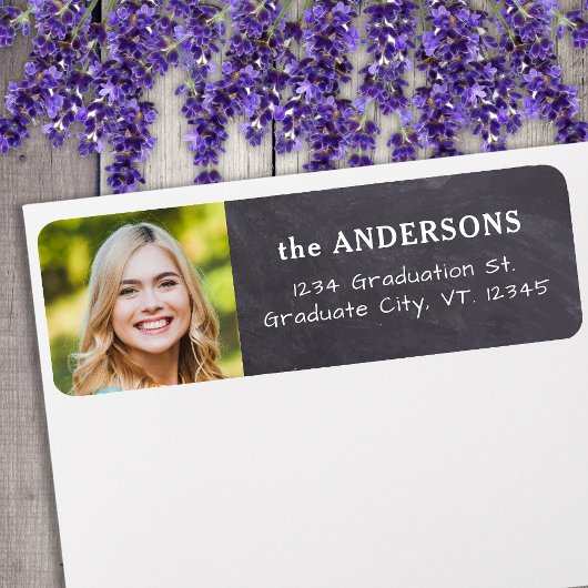 Afstuderen Rustic Chalkboard Photo Return Address Etiket