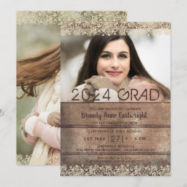 Afstuderen Rustic Country Wood en Lace Two Foto Kaart