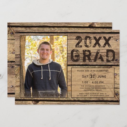 Afstuderen Rustic Country Wood One Photo AFSTUDEER Kaart (Voorkant / Achterkant)