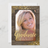 Afstuderen Rustic Glam Faux Gold Glitter Foto Aankondiging (Voorkant)