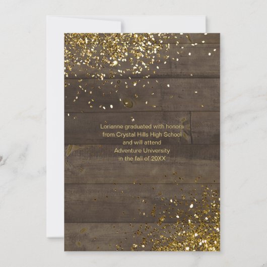 Afstuderen Rustic Glam Faux Gold Glitter Foto Aankondiging (Achterkant)