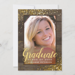 Afstuderen Rustic Glam Faux Gold Glitter Foto Aankondiging