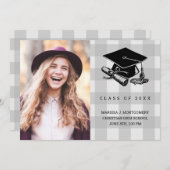 Afstuderen Rustic Grey Plaid Foto Afstudeerder Pet Aankondiging (Voorkant / Achterkant)