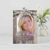 Afstuderen Rustic String Lights Foto Bedankkaart (Staand voorkant)