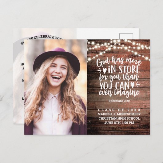 Afstuderen Rustic String Lights Foto Bijbelvers Briefkaart (Voorkant / Achterkant)