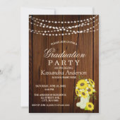 Afstuderen Rustic Sunflower String Lights Kaart (Voorkant)