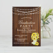 Afstuderen Rustic Sunflower String Lights Kaart (Staand voorkant)