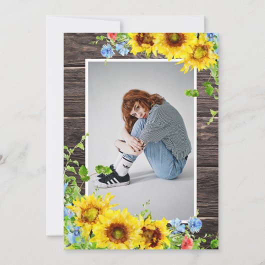 Afstuderen Rustic Sunflower String Lights Kaart (Achterkant)