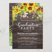 Afstuderen Rustic Sunflower String Lights Kaart (Voorkant / Achterkant)