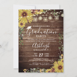 Afstuderen Rustic Sunflower Wood Script Kaart
