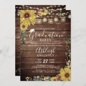 Afstuderen Rustic Sunflower Wood Script Kaart (Voorkant / Achterkant)