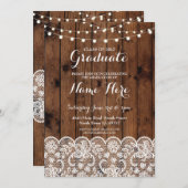 Afstuderen Rustic Wood Lace Lights Afstuderen Uitn Kaart (Voorkant / Achterkant)