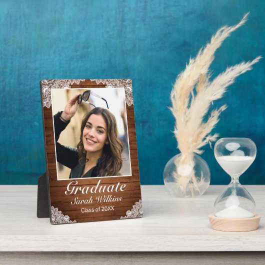 Afstuderen Rustic Wood & White Lace Foto Fotoplaat (Zijkant)