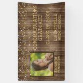 Afstuderen rustieke houten string verlichting foto spandoek (Verticaal)