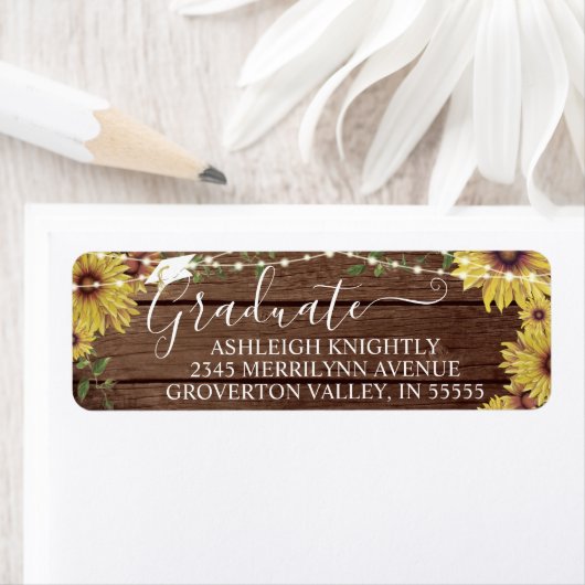 Afstuderen Rustige zonnebloempjes met houtskaarten Etiket (Insitu)