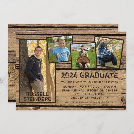 Afstuderen Rustisch Land Hout 5 Foto Collage Kaart (Voorkant / Achterkant)