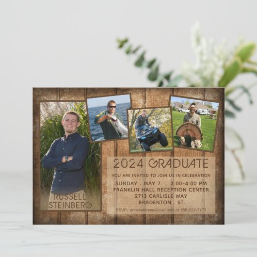 Afstuderen Rustisch Land Hout 5 Foto Kaart (Staand voorkant)