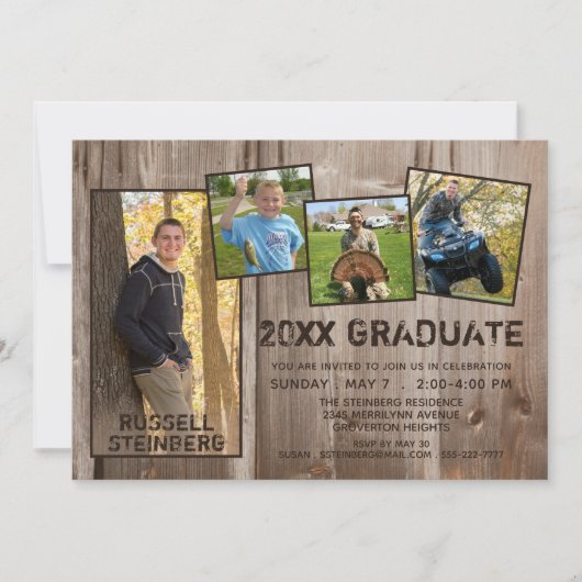 Afstuderen Rustisch Land Hout 5 Foto Kaart (Voorkant)