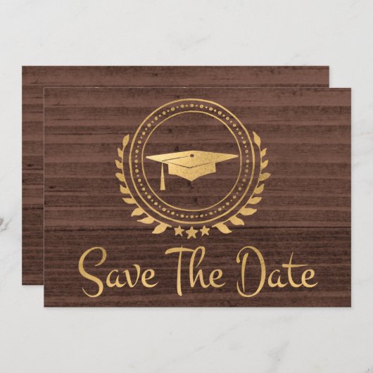 Afstuderen Rustric sparen de Datum Gold Afstudeerd Save The Date (Voorkant / Achterkant)